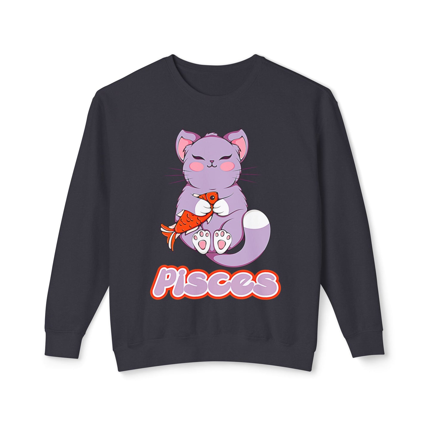 Pisces Anime Cat, Unisex Lightweight Crewneck Sweatshirt