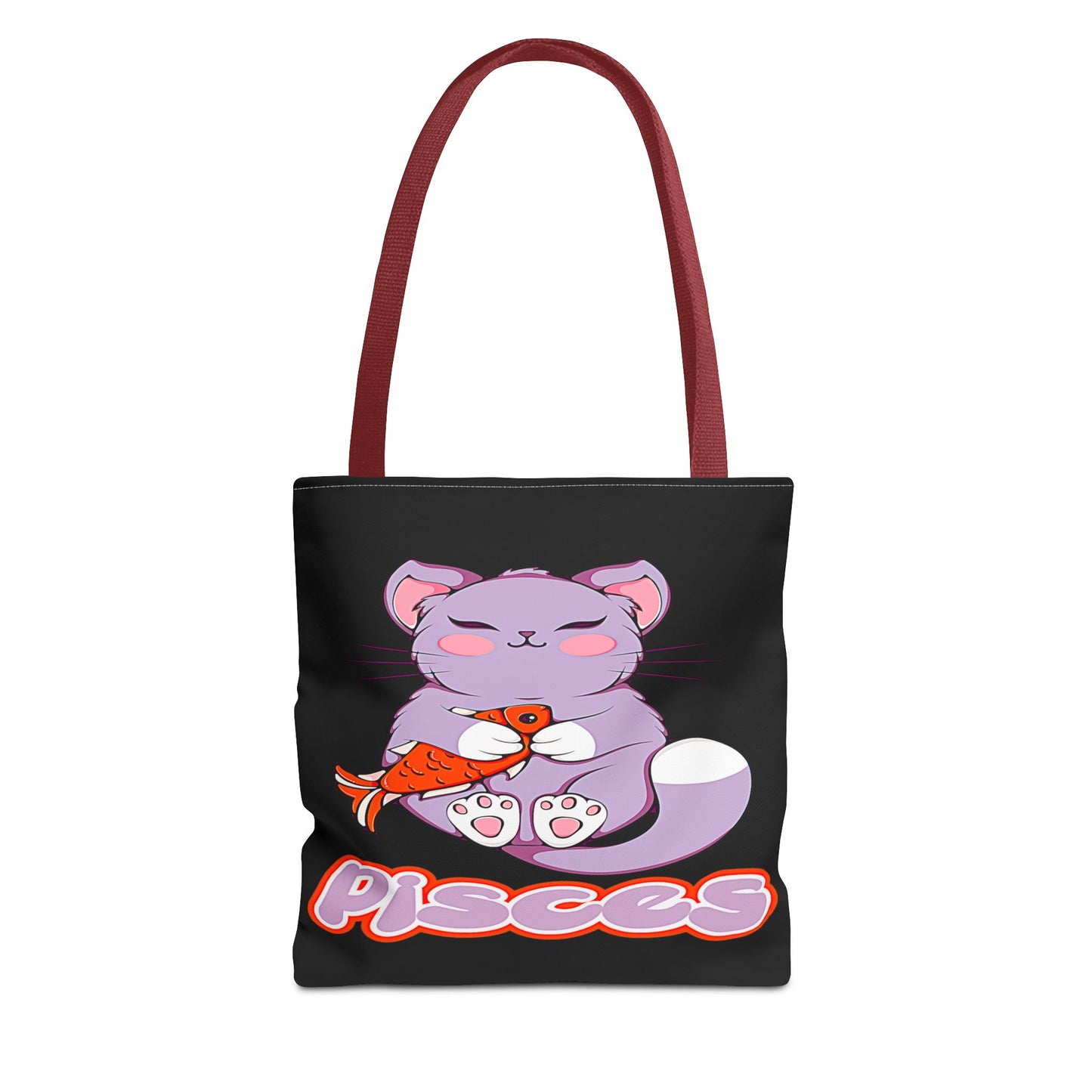 Pisces Anime Cat Black Tote Bag, 3 Sizes