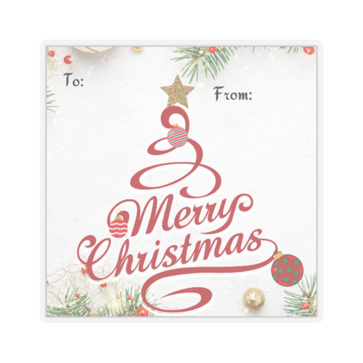 Red Merry Christmas Tree, Kiss Cut Gift Labels