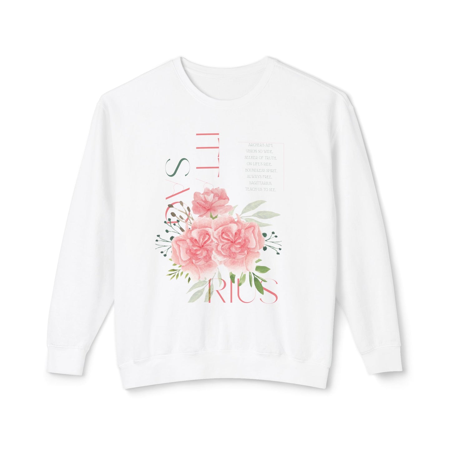 Sagittarius Pink Carnations, Unisex Lightweight Crewneck Sweatshirt