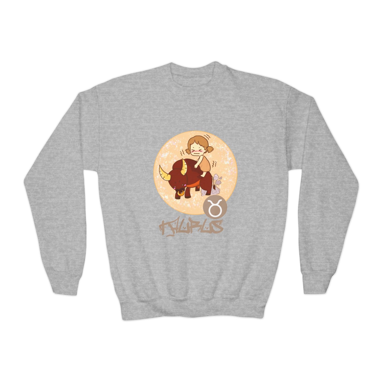 Taurus Chibi Girl & Bull, Youth Crewneck Sweatshirt