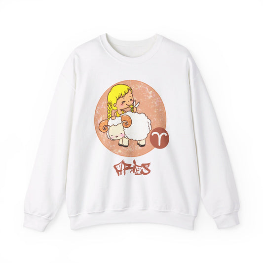 Aries Chibi Girl & Ram, Unisex Heavy Blend™ Crewneck Sweatshirt