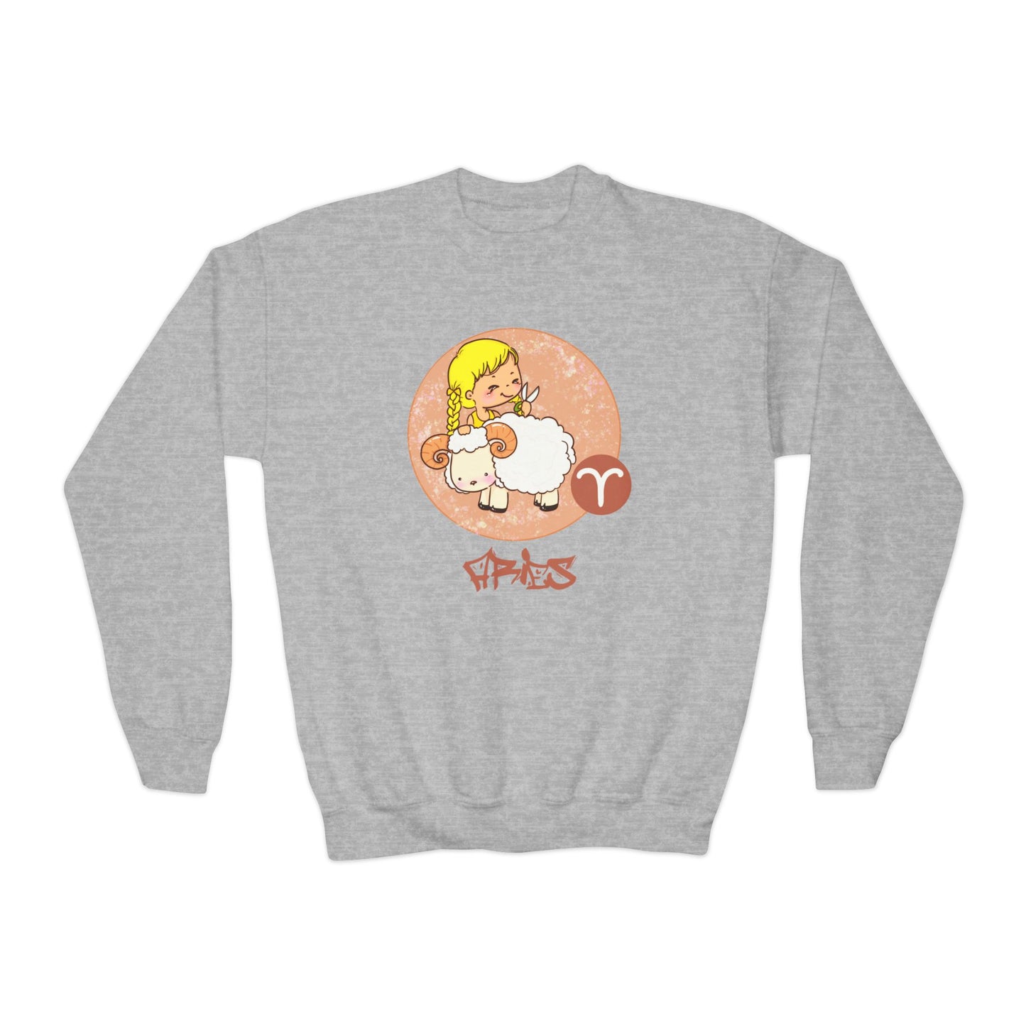 Aries Chibi Girl & Ram, Youth Crewneck Sweatshirt