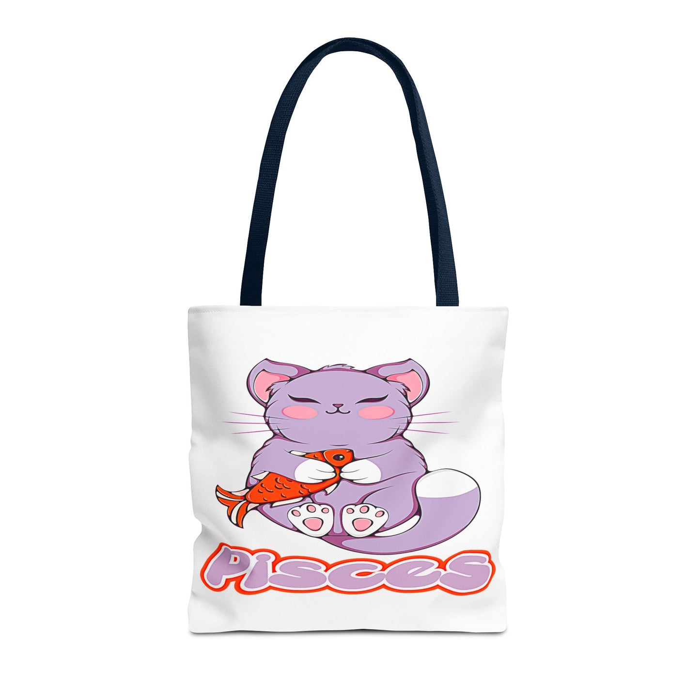 Pisces Anime Cat White Tote Bag, 3 Sizes