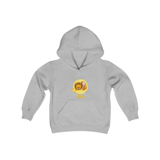 Leo Chibi Girl & Lion, Youth Heavy Blend Hooded Sweatshirt