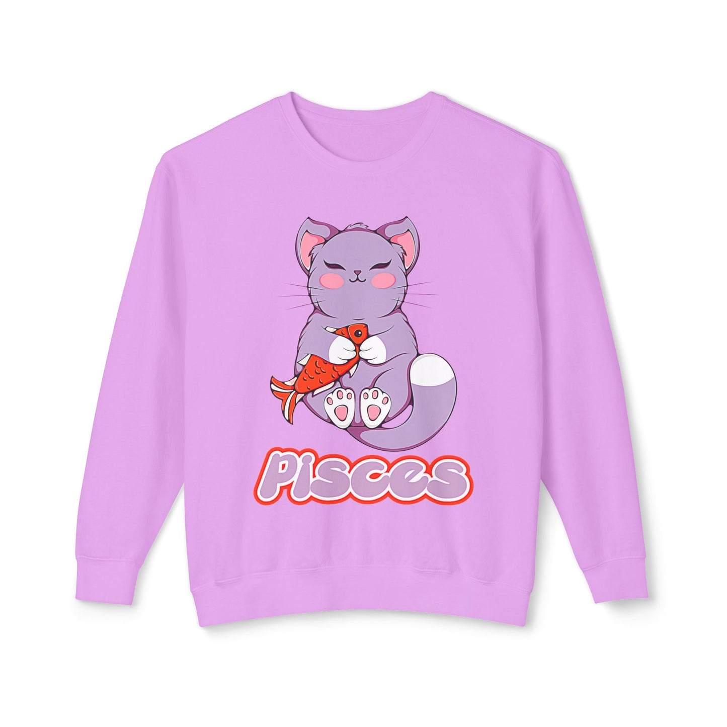 Pisces Anime Cat, Unisex Lightweight Crewneck Sweatshirt