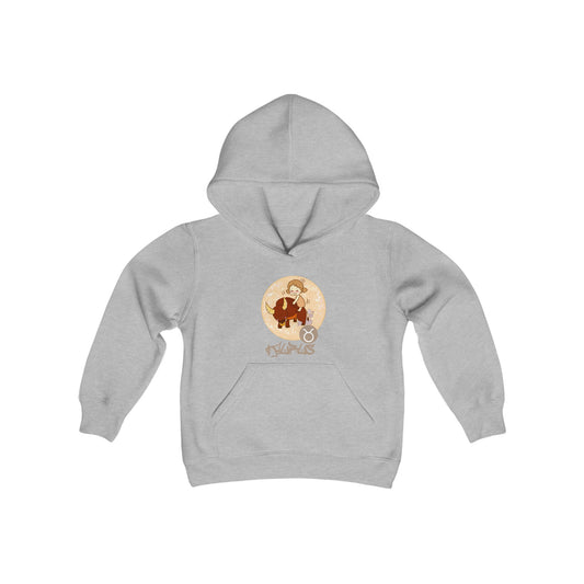 Taurus Chibi Girl & Bull, Youth Heavy Blend Hooded Sweatshirt