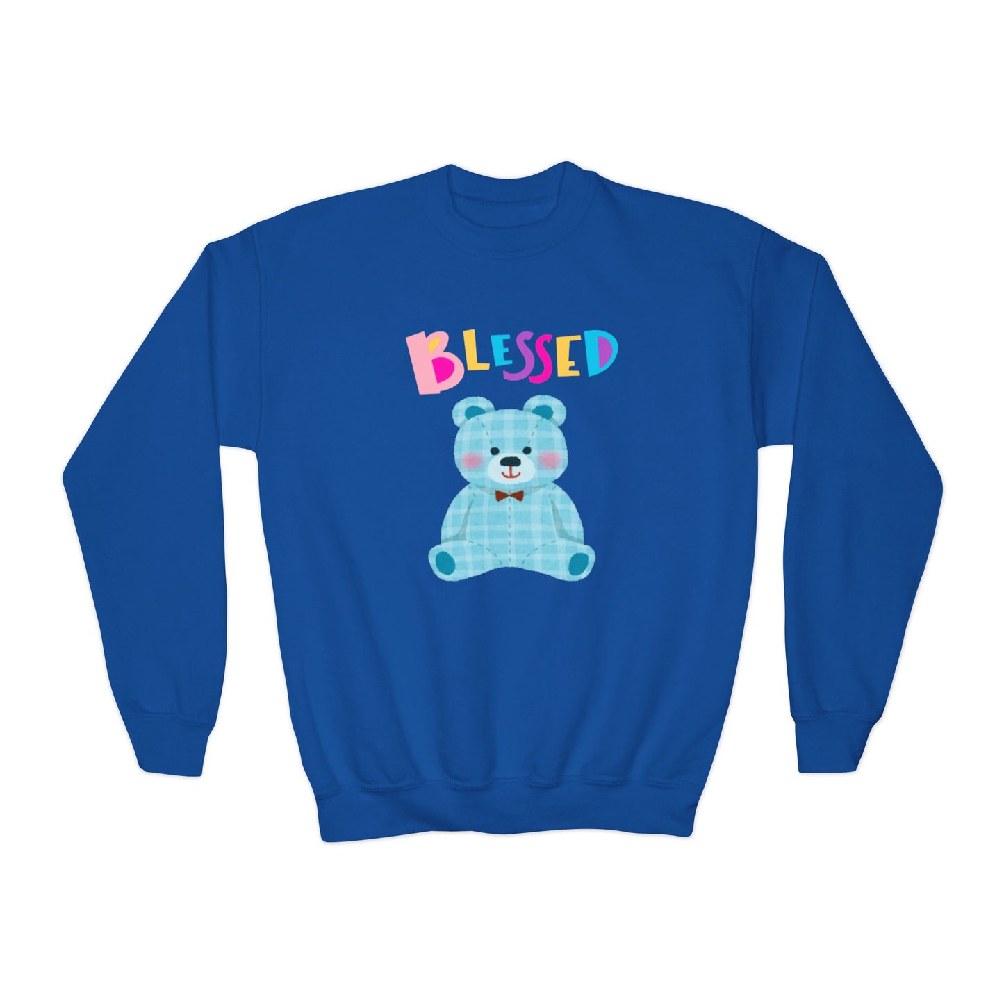 Blessed Blue Teddy Bear, Youth Crewneck Sweatshirt