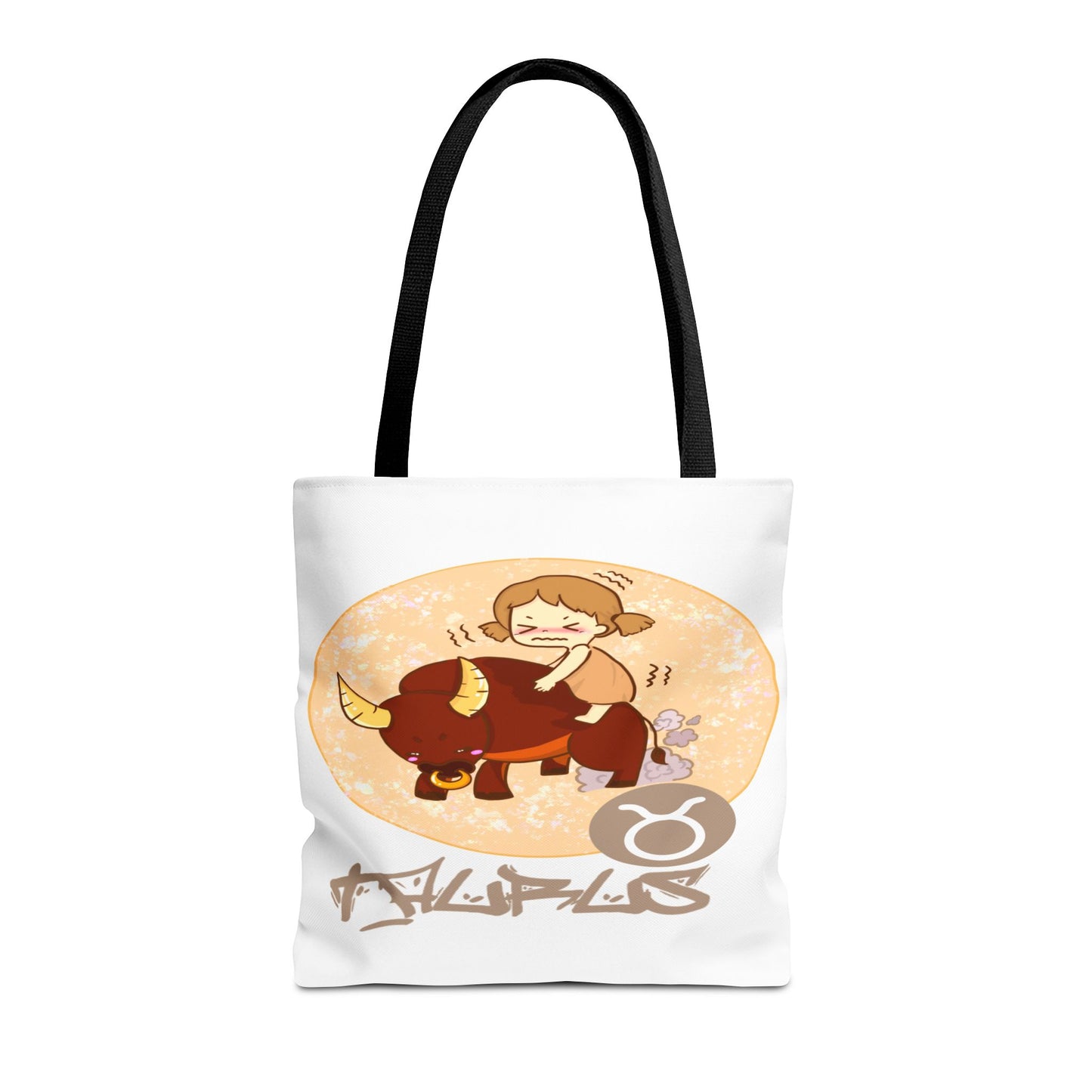 Taurus Chibi Girl & Bull White Tote Bag, 3 Sizes