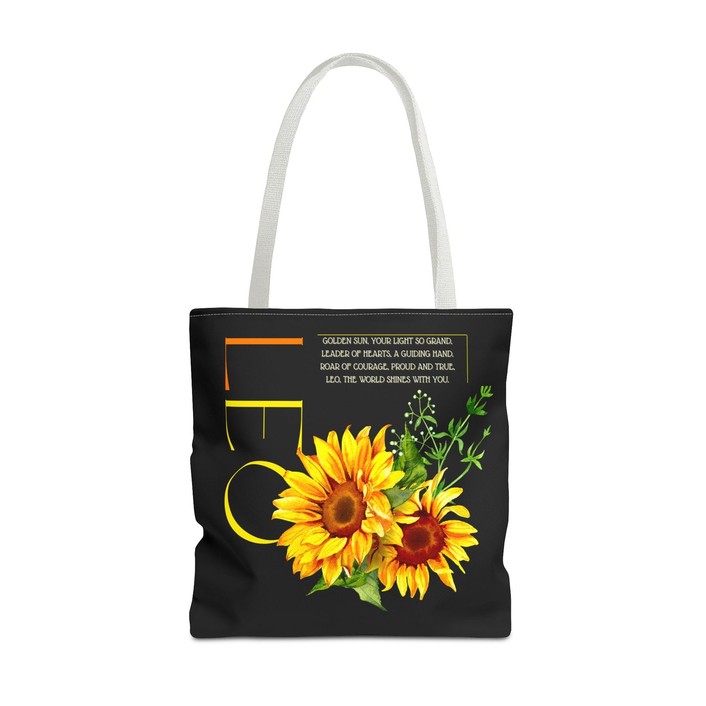 Leo Sunflowers Black Tote Bag, 3 Sizes