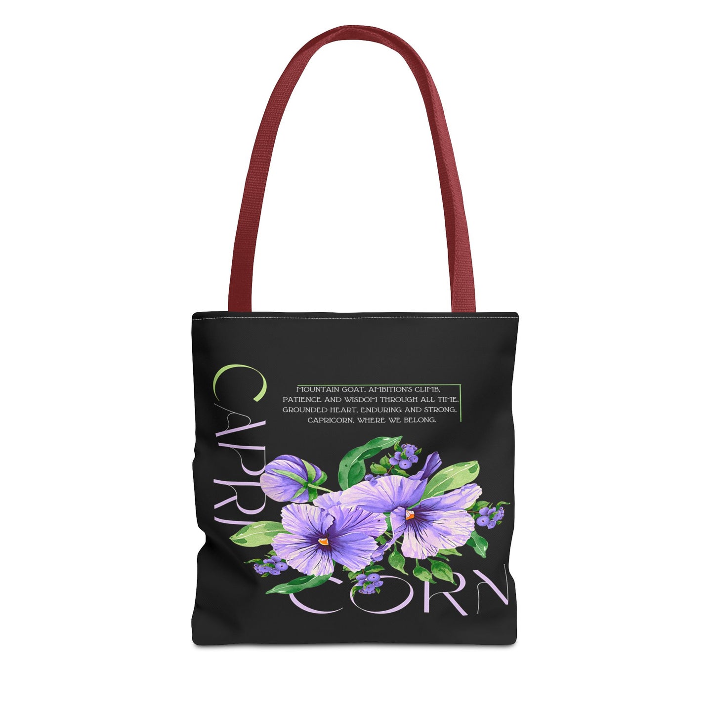 Capricorn Pansies Black Tote Bag, 3 Sizes