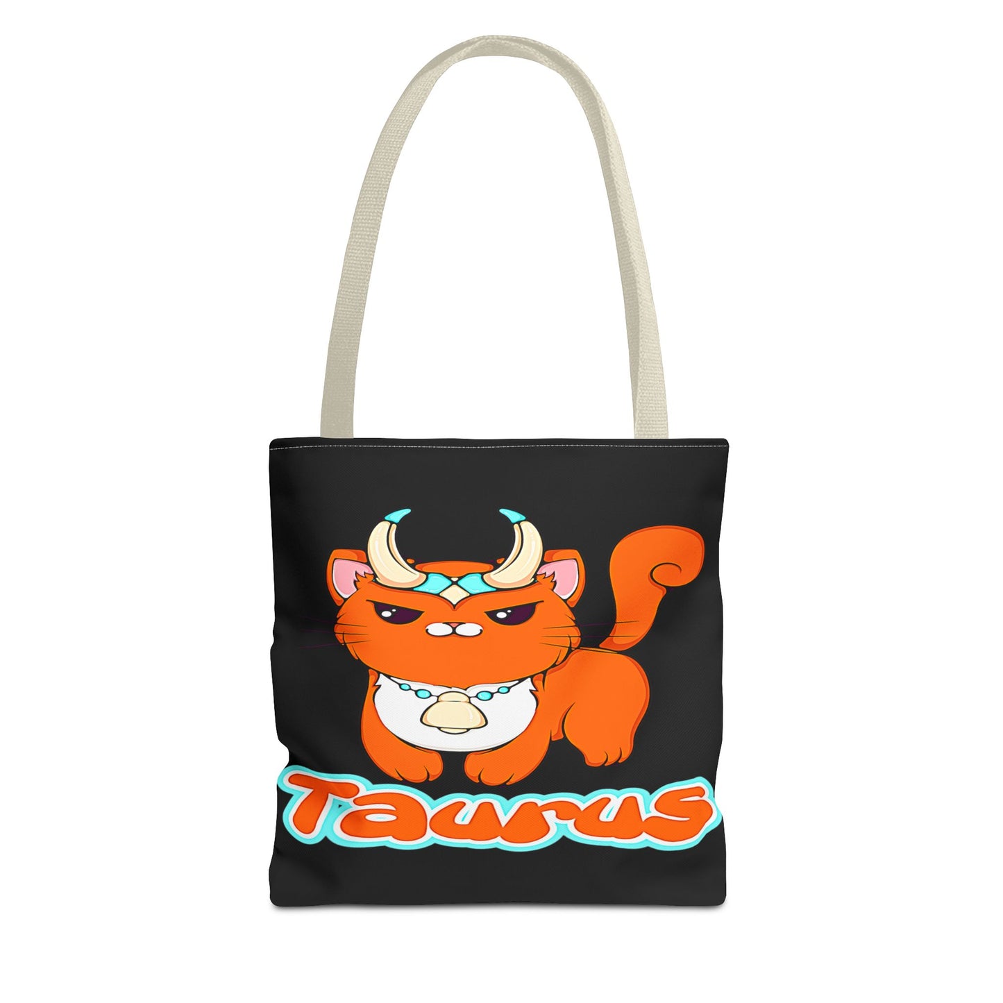 Taurus Anime Cat Black Tote Bag, 3 Sizes