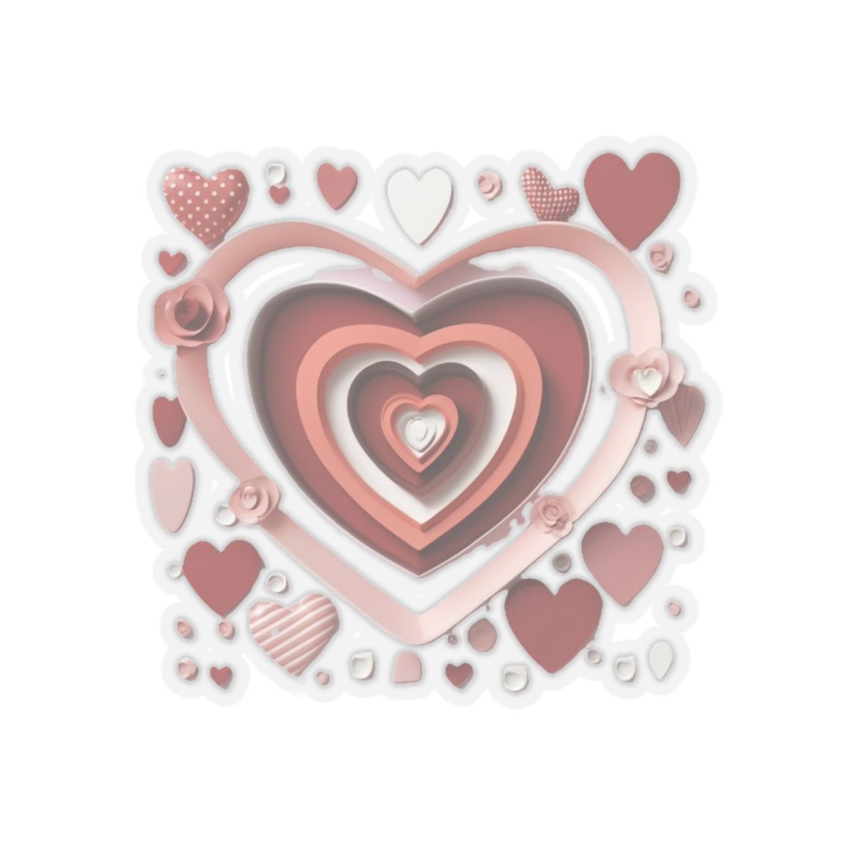 3D Love Hearts, Kiss-Cut Stickers