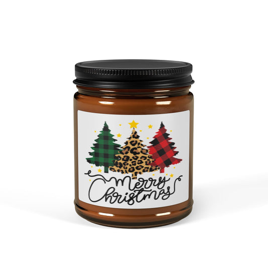 Patchwork Christmas Trees, Scented Soy Candle (Multi-Size, Amber Jar)