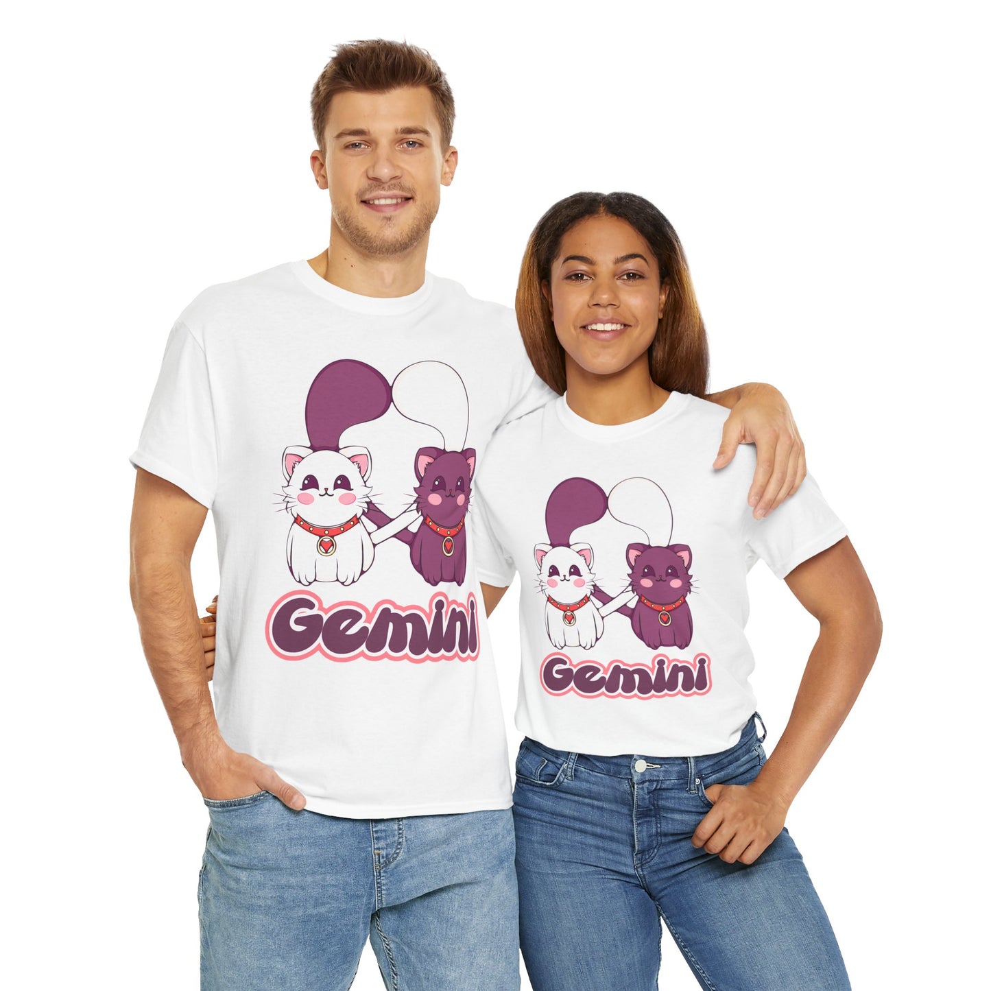 Gemini Anime Cats, Unisex Heavy Cotton Tee