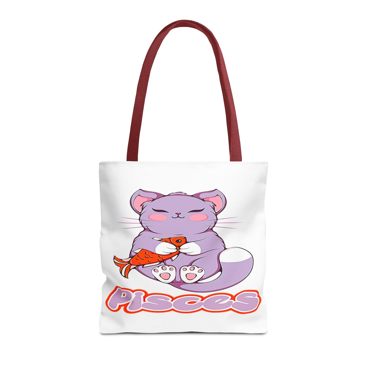 Pisces Anime Cat White Tote Bag, 3 Sizes