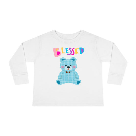 Blessed Blue Teddy Bear, Toddler Long Sleeve Tee