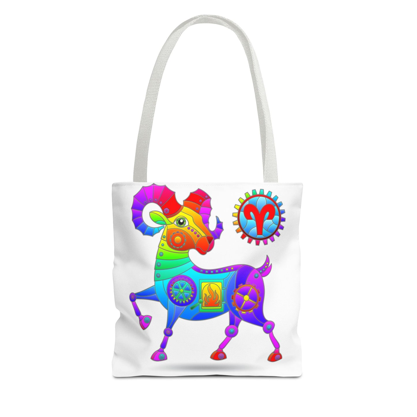 Aries Rainbow Steampunk, White Tote Bag