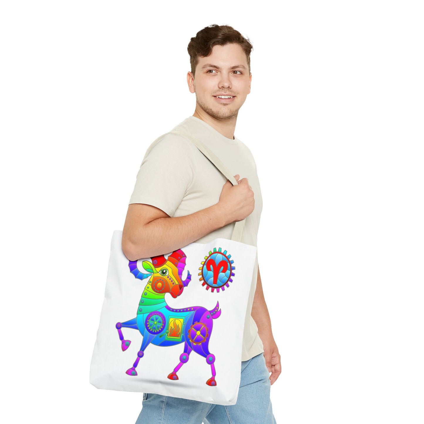 Aries Rainbow Steampunk, White Tote Bag