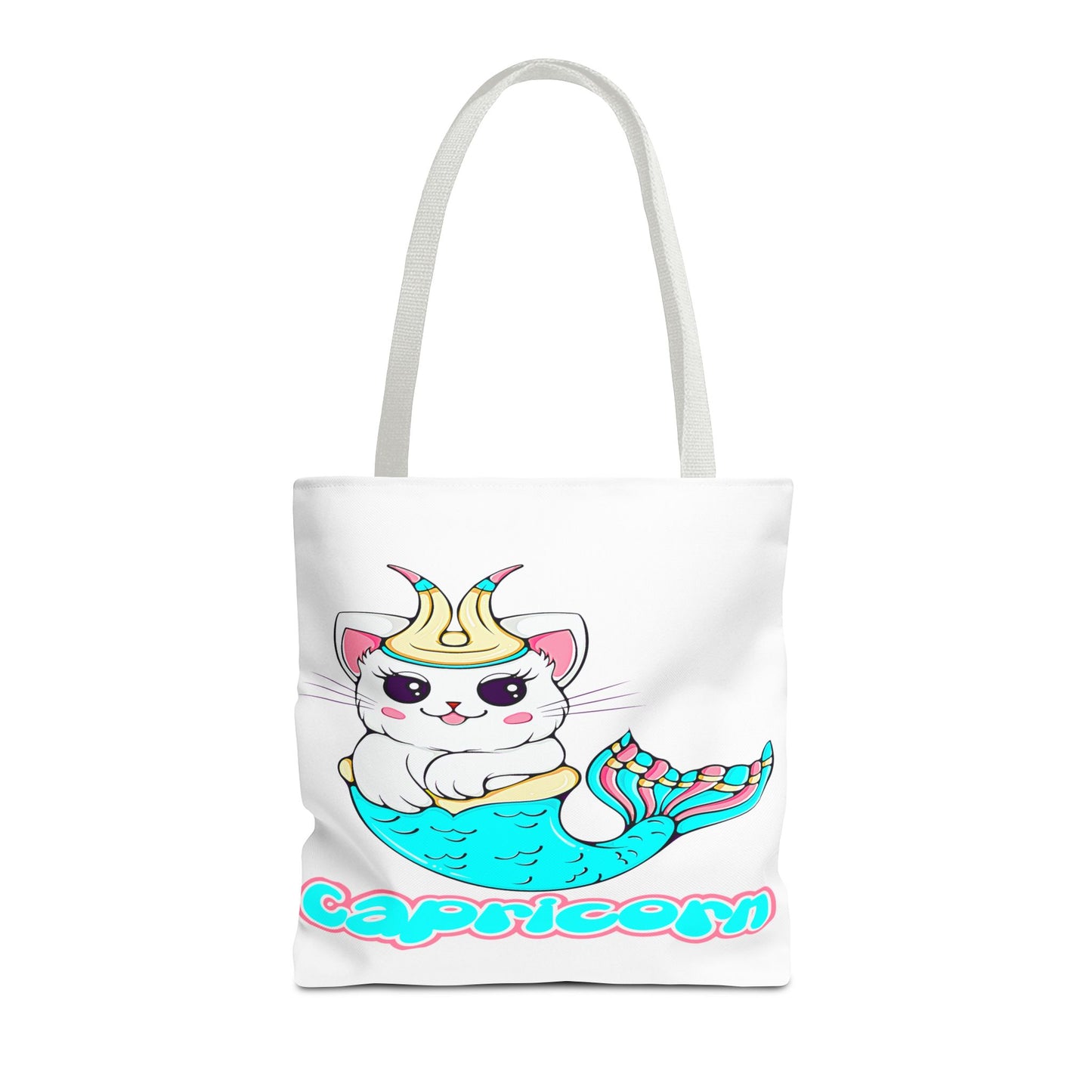 Capricorn Anime Cat White Tote Bag, 3 Sizes