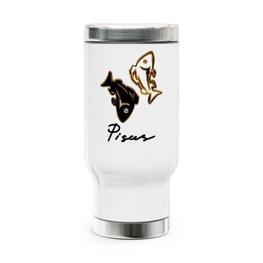 Pisces Fish, Stainless Steel Travel Mug with Handle, 14oz