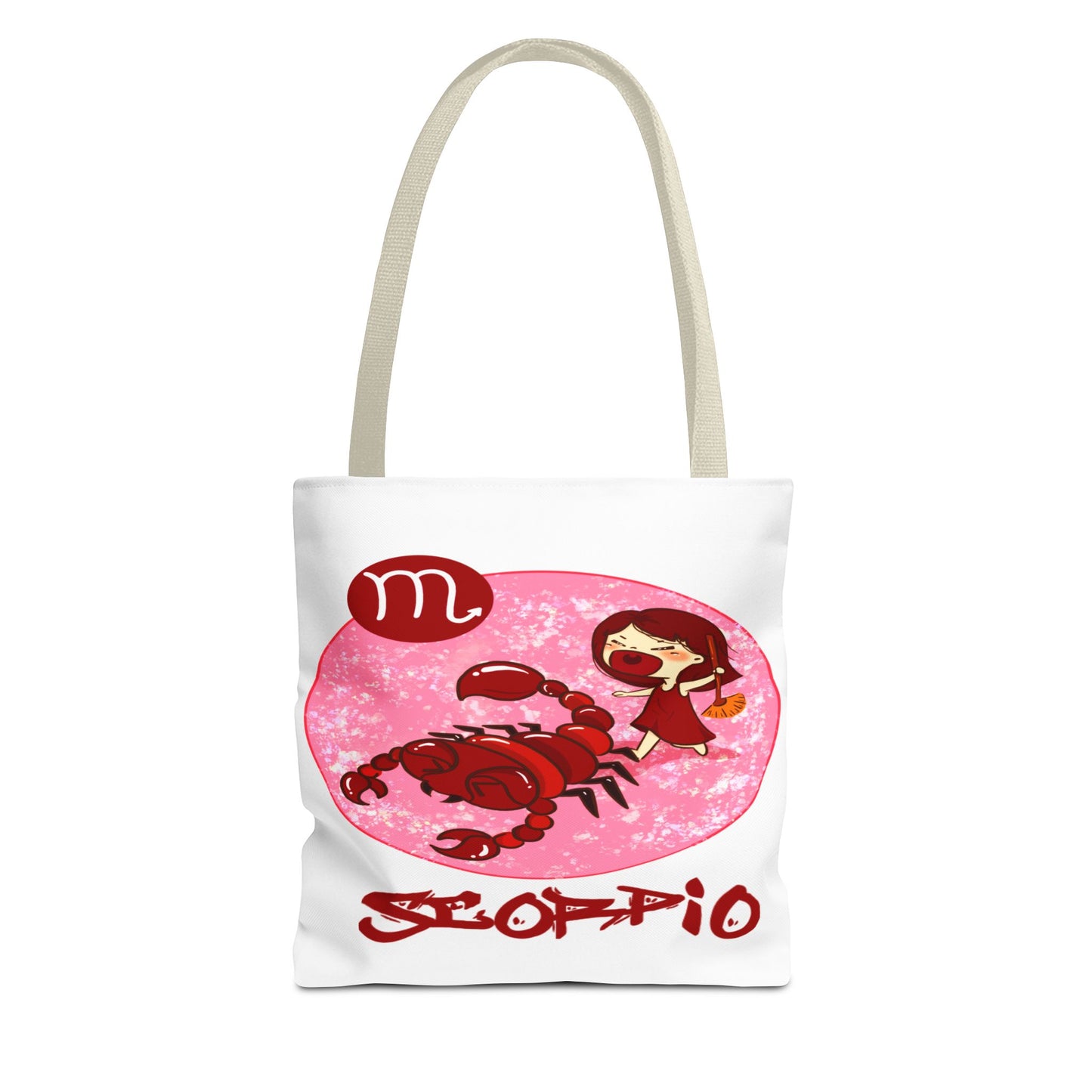 Scorpio Chibi Girl & Scorpion White Tote Bag, 3 Sizes