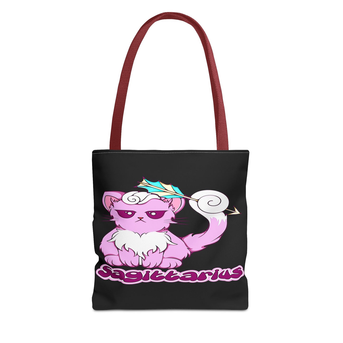 Sagittarius Anime Cat Black Tote Bag, 3 Sizes