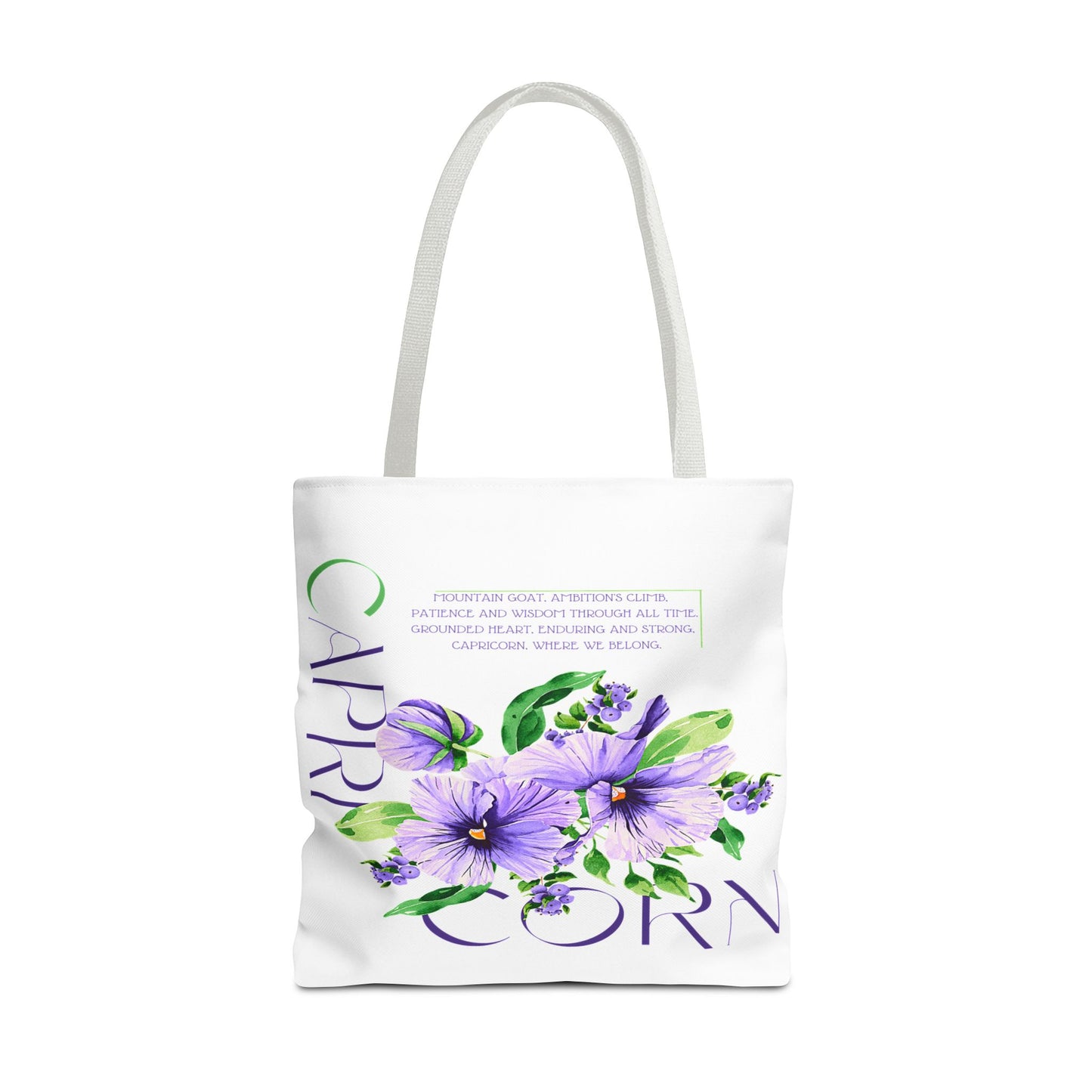 Capricorn Pansies White Tote Bag, 3 Sizes