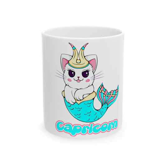 Capricorn Anime Cat Ceramic Mug, (11oz, 15oz)