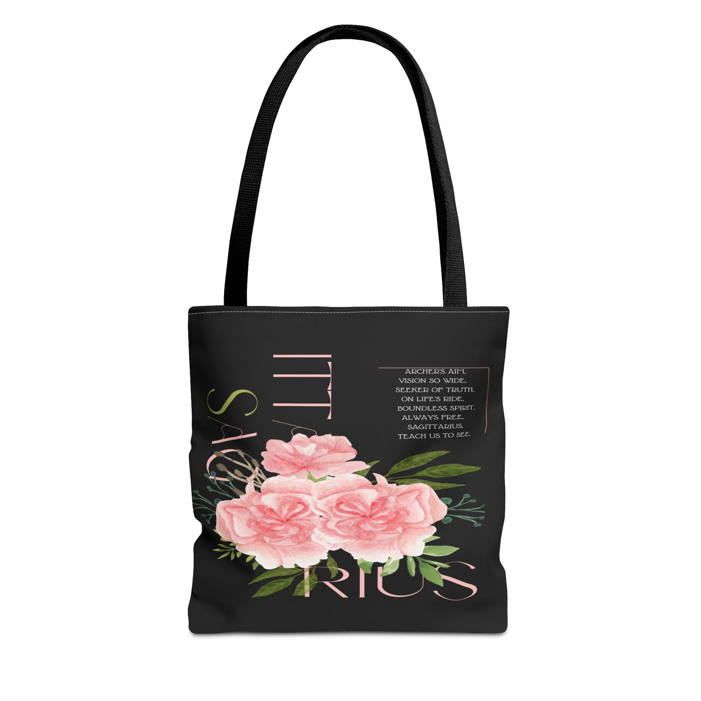 Sagittarius Pink Carnations Black Tote Bag, 3 Sizes