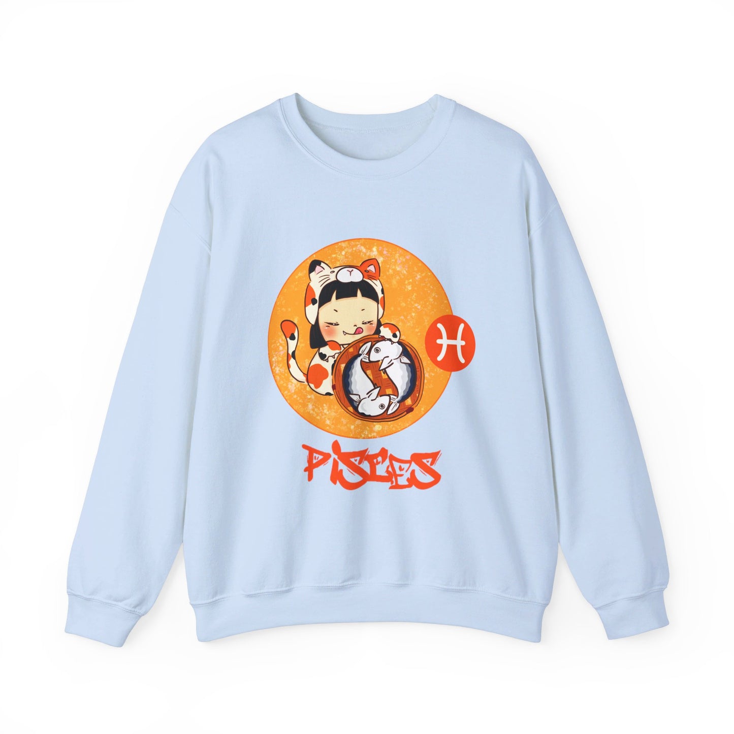 Pisces Chibi Cat Girl & Fish, Unisex Heavy Blend™ Crewneck Sweatshirt