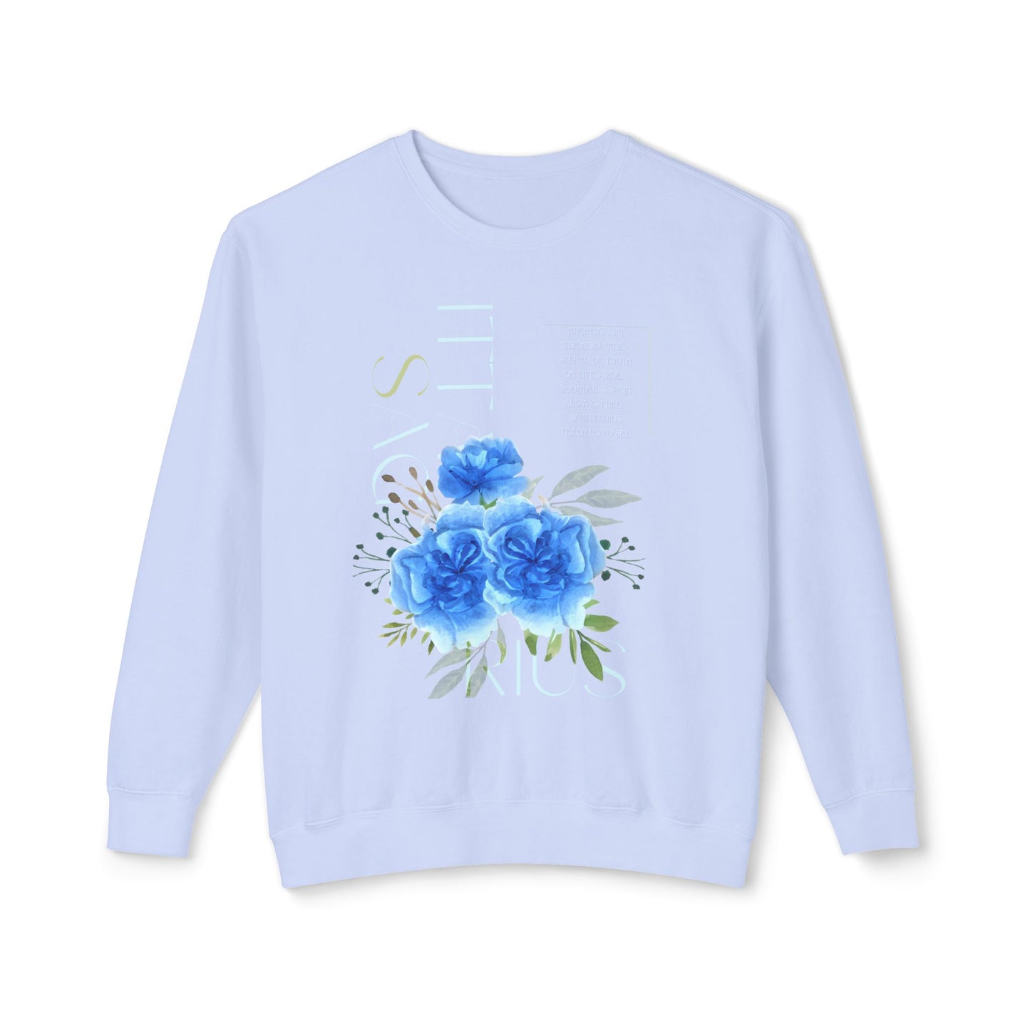 Sagittarius Blue Carnations, Unisex Lightweight Crewneck Sweatshirt