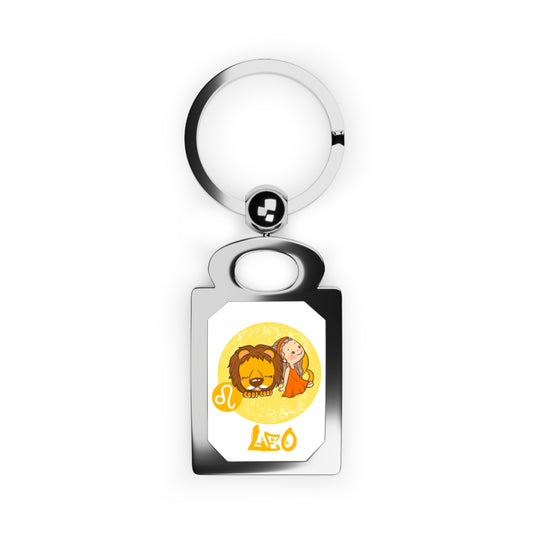 Leo Chibi Girl & Lion, Rectangle Photo Keyring