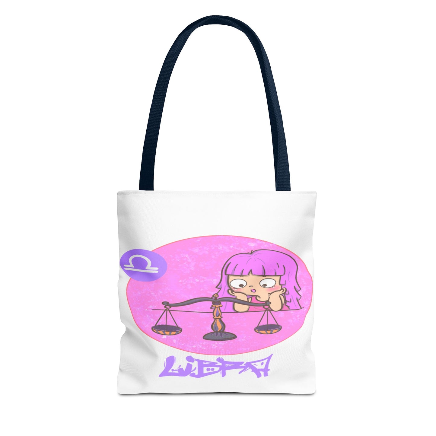 Libra Chibi Girl & Scales White Tote Bag, 3 Sizes