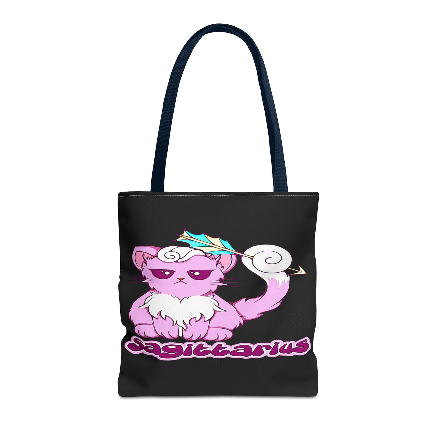 Sagittarius Anime Cat Black Tote Bag, 3 Sizes