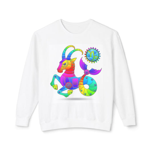 Capricorn Rainbow Steampunk, Unisex Lightweight Crewneck Sweatshirt