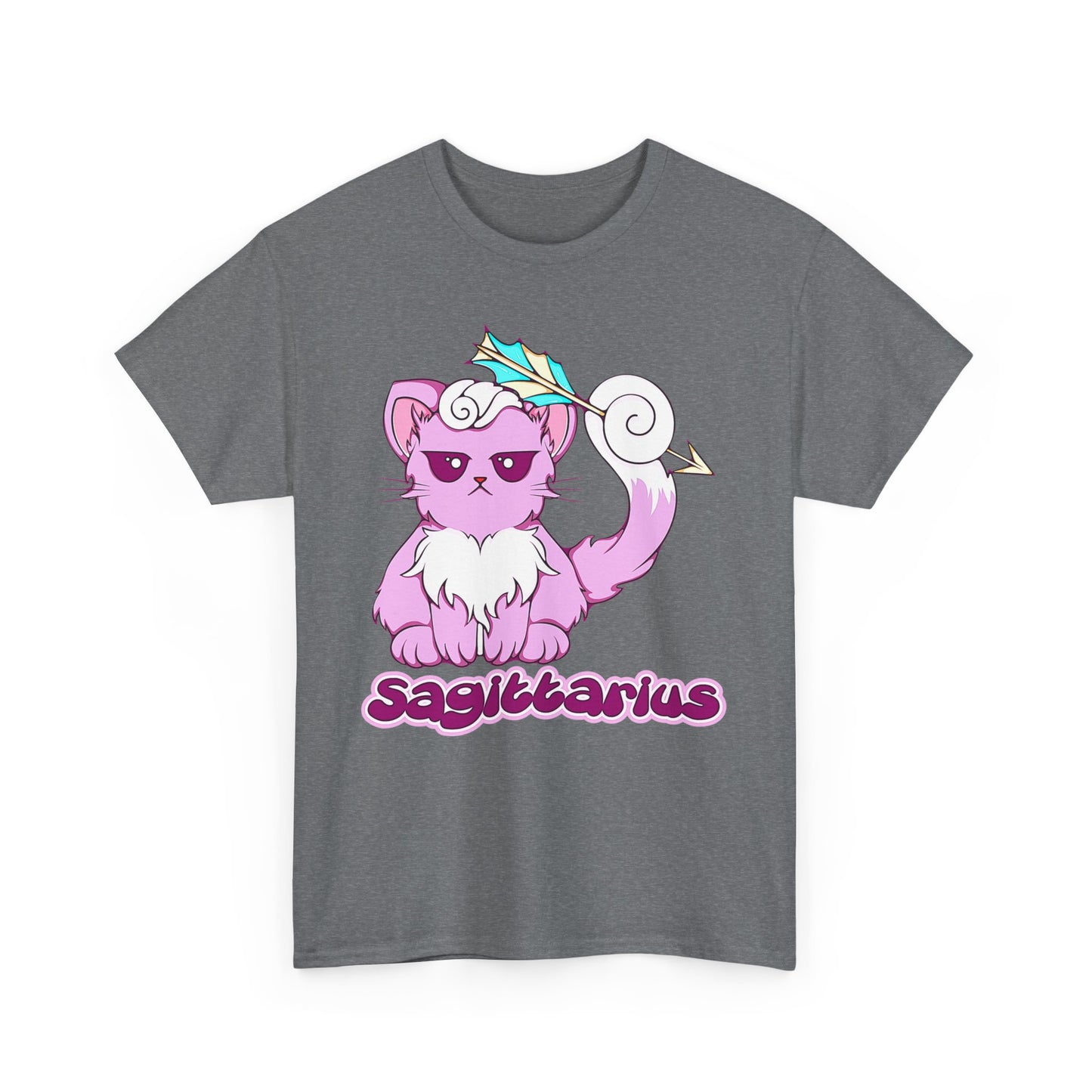 Sagittarius Anime Cat, Unisex Heavy Cotton Tee