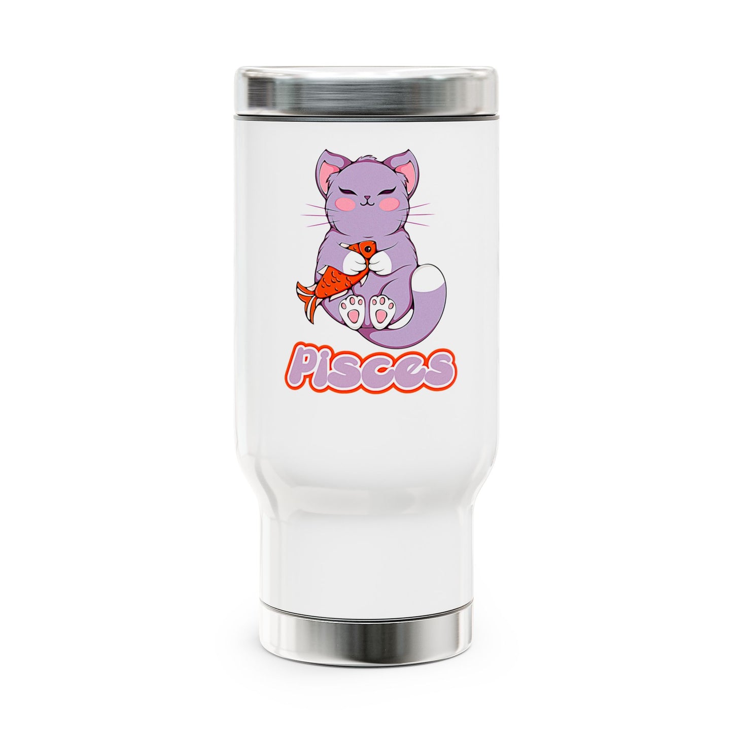 Pisces Anime Cat, Stainless Steel Travel Mug with Handle, 14oz