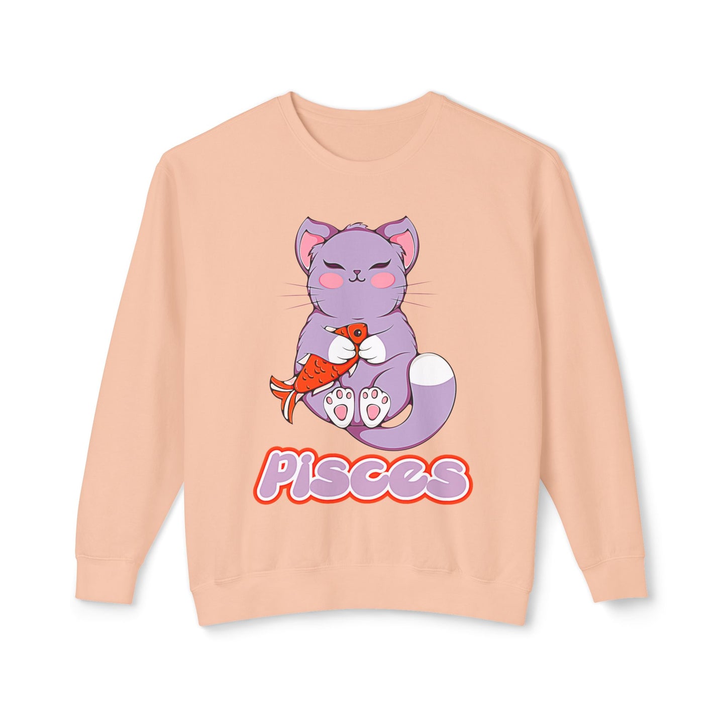 Pisces Anime Cat, Unisex Lightweight Crewneck Sweatshirt