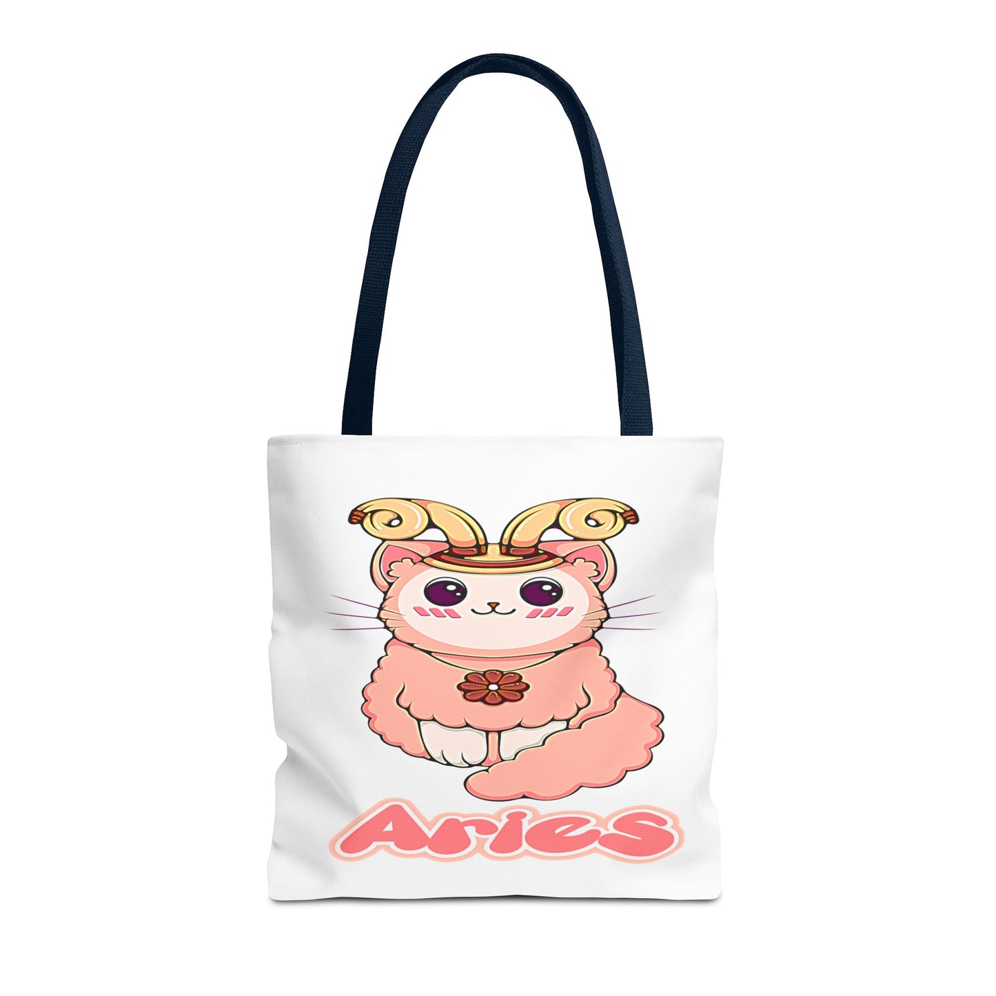 Aries Anime Cat White Tote Bag, 3 Sizes