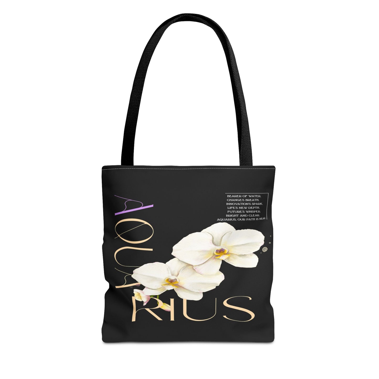 Aquarius Orchid Black Tote Bag, 3 Sizes