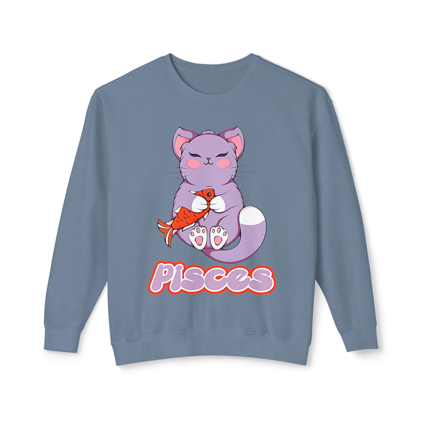 Pisces Anime Cat, Unisex Lightweight Crewneck Sweatshirt