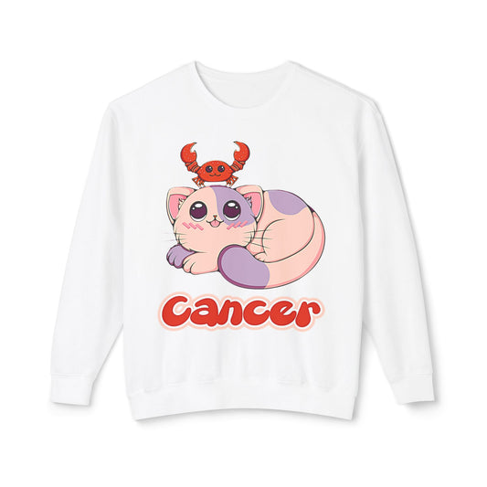 Cancer Anime Cat, Unisex Lightweight Crewneck Sweatshirt