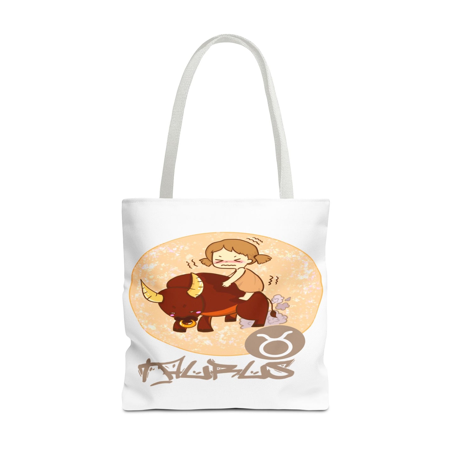 Taurus Chibi Girl & Bull White Tote Bag, 3 Sizes