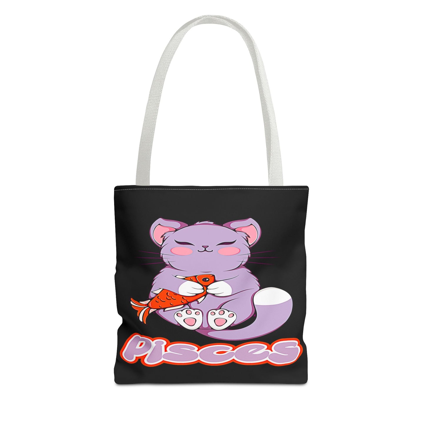 Pisces Anime Cat Black Tote Bag, 3 Sizes