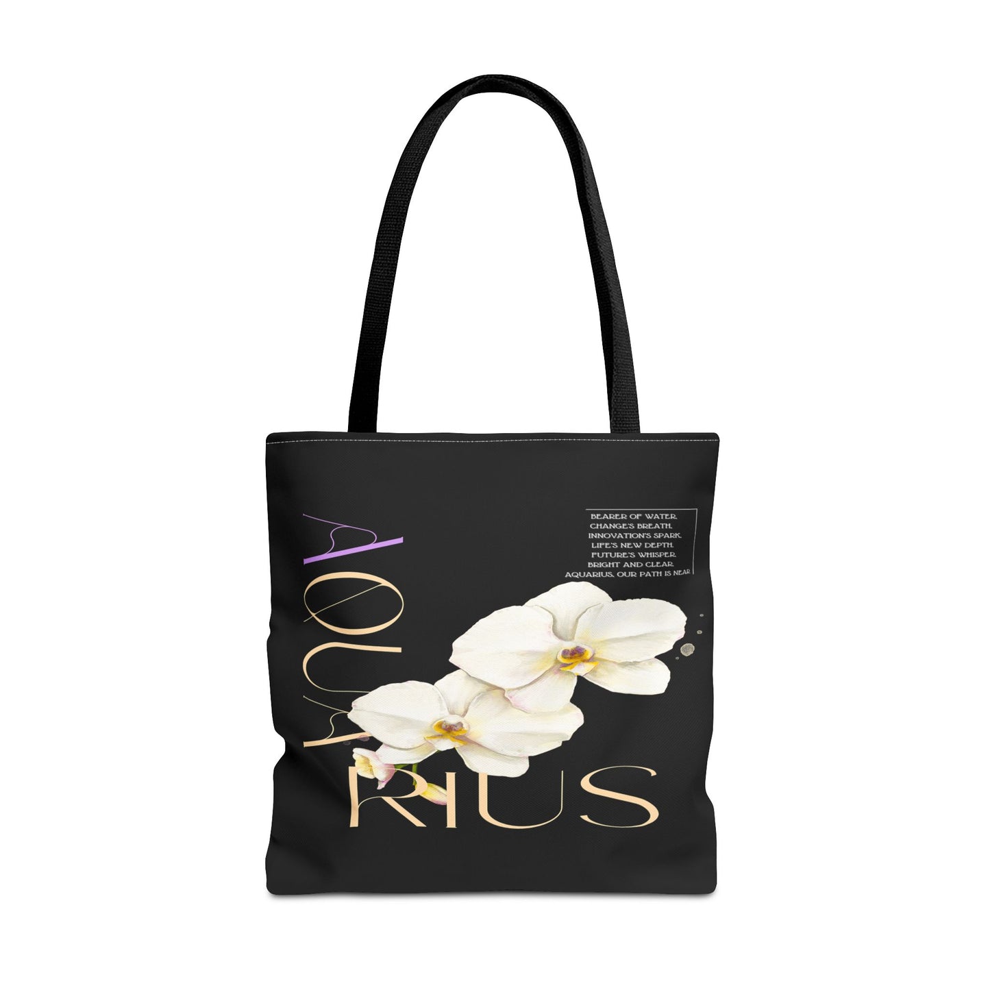 Aquarius Orchid Black Tote Bag, 3 Sizes