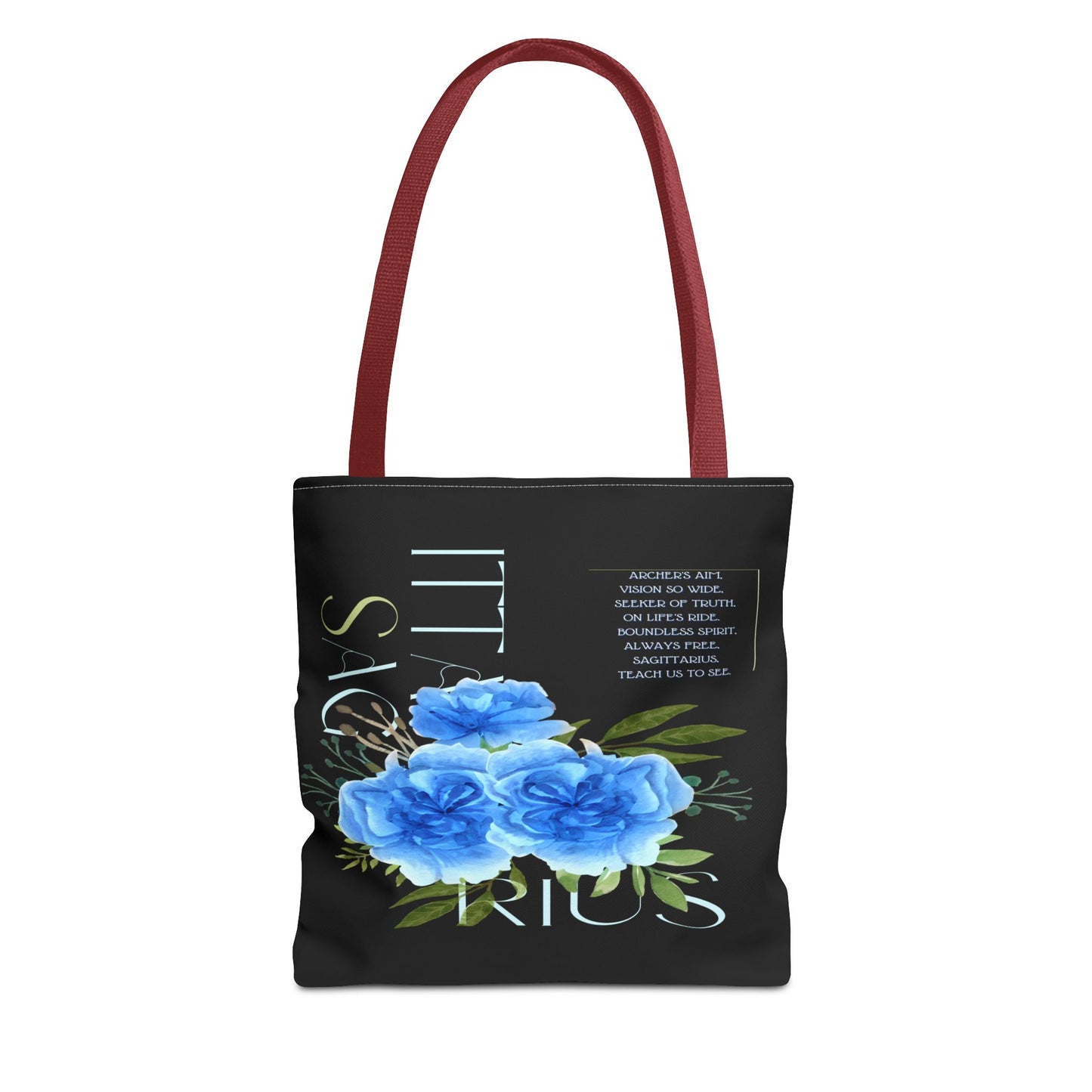 Sagittarius Blue Carnations Black Tote Bag, 3 Sizes