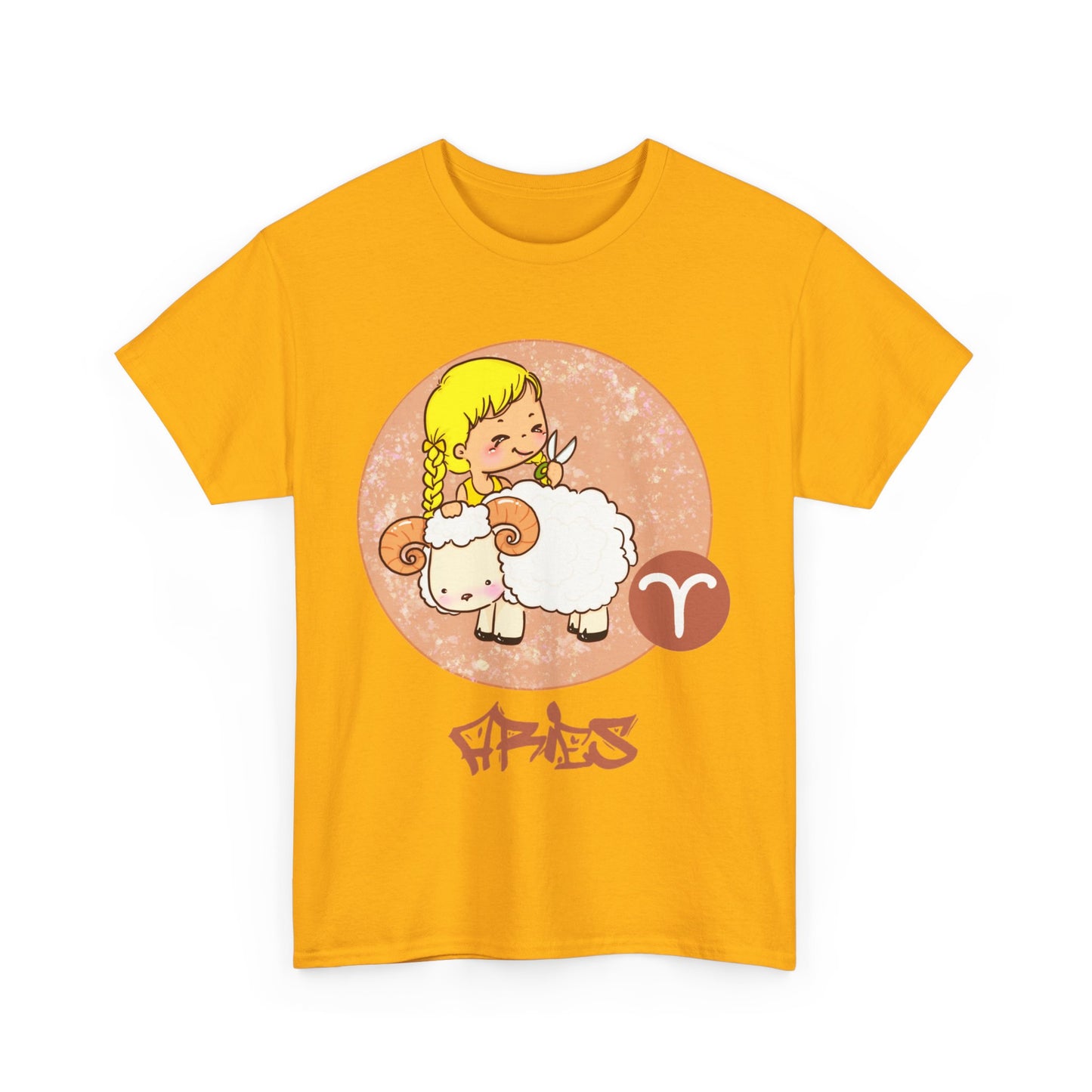 Aries Chibi Girl & Ram, Unisex Heavy Cotton Tee