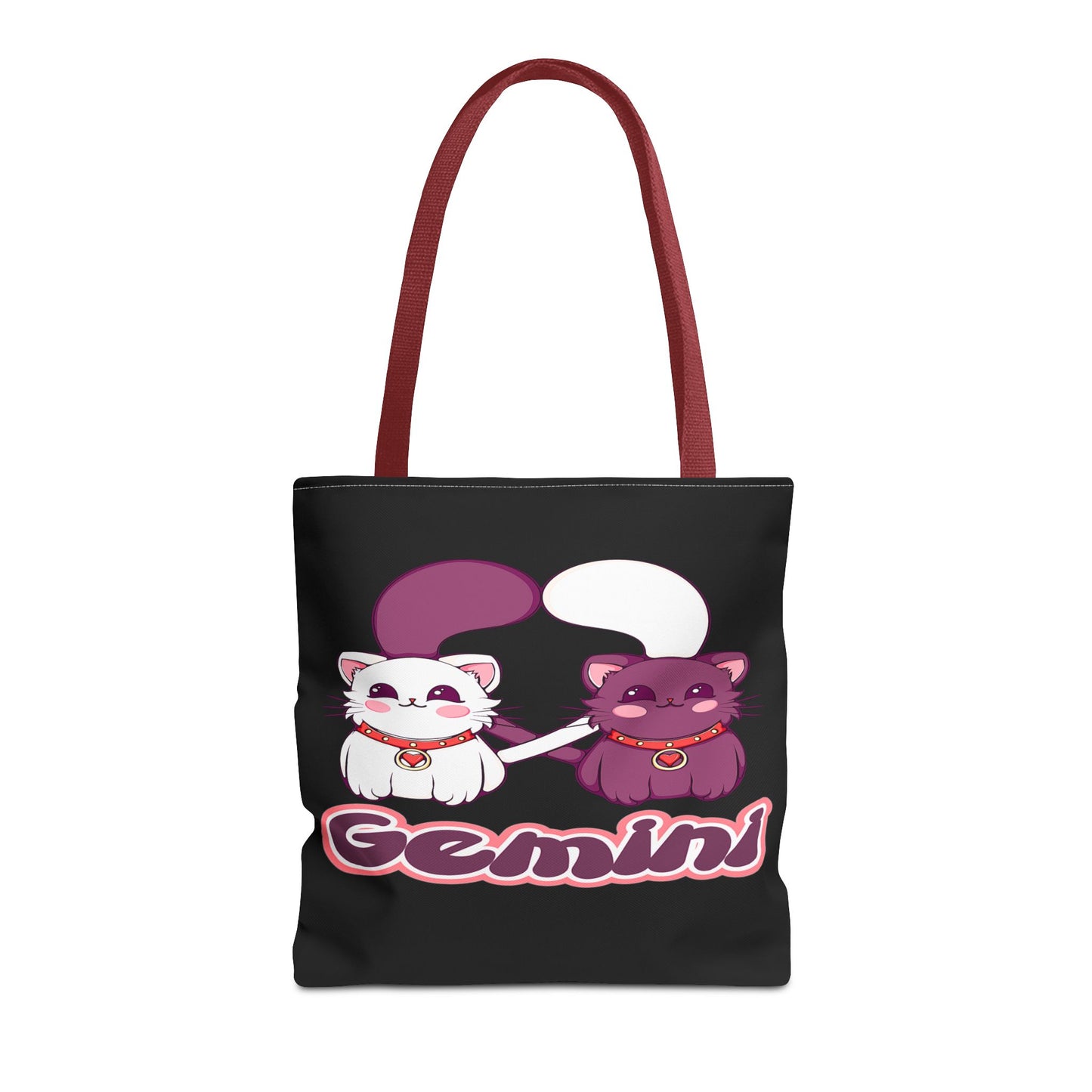 Gemini Anime Cats Black Tote Bag, 3 Sizes