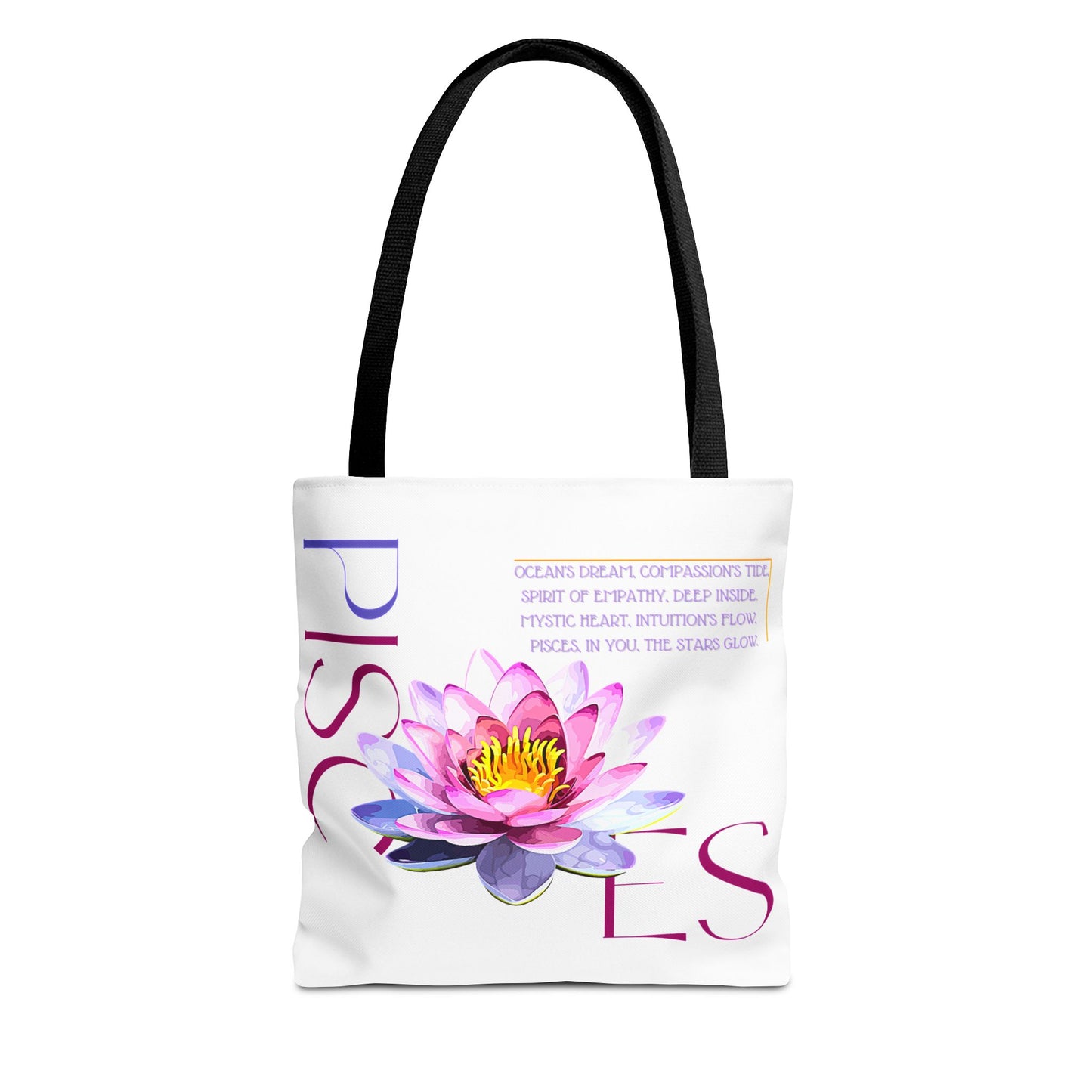 Pisces Lotus Flower White Tote Bag, 3 Sizes